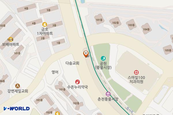 풍물시장 화장실 A 위치 지도 — 강원특별자치도 춘천시 영서로 2352-12