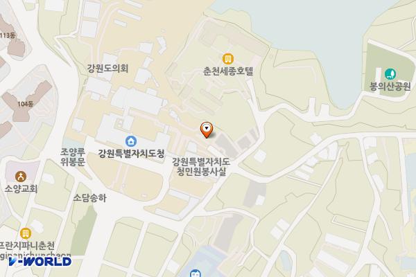 청사 부속건물(청사관리, 웰빙센터, 콜센터 등) 위치 지도 — 강원특별자치도 춘천시 중앙로 1
