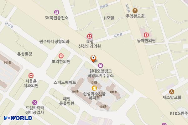 HD현대오일뱅크㈜직영 토지주유소 위치 지도 — 강원특별자치도 원주시 서원대로 516 (단구동)