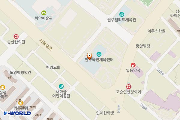 국민체육센터(2층) 위치 지도 — 강원특별자치도 원주시 남원로 551