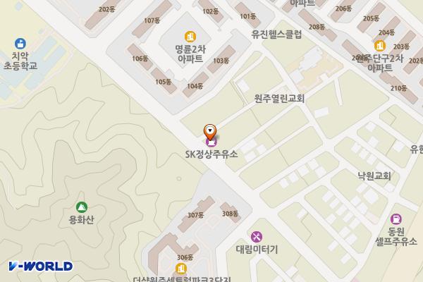 (주)이엠지 정상주유소 위치 지도 — 강원특별자치도 원주시 한지공원길 42 (명륜동)