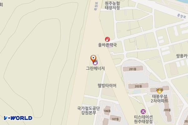 ㈜그린주유소 위치 지도 — 강원특별자치도 원주시 북원로 2664 (태장동)
