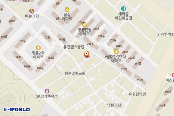 명륜2동 행정복지센터 1층 위치 지도 — 강원특별자치도 원주시 황소마을길 30