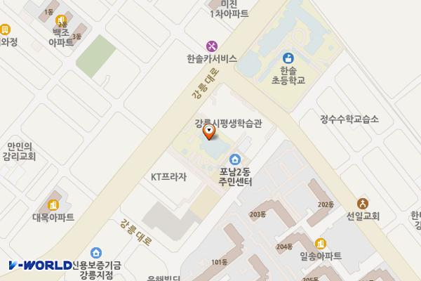 강릉시립중앙도서관 위치 지도 — 강원특별자치도 강릉시 강릉대로 448