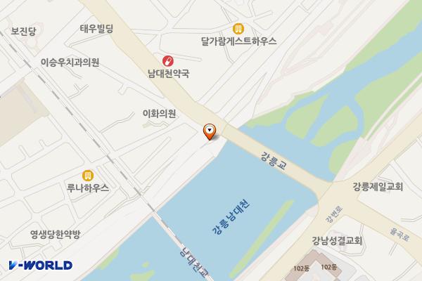 남대천버드나무쉼터 위치 지도 — 강원특별자치도 강릉시 제방길 114