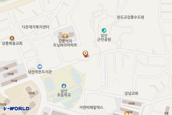 남산공원 밑 주차장 공중화장실 위치 지도 — 강원특별자치도 강릉시 남산초교길25번길 15