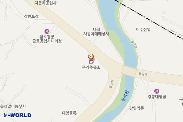 우리주유소 위치 지도 — 강원특별자치도 강릉시 율곡로 2573 (유산동)