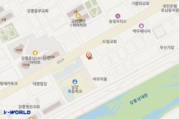 강릉지역SW융합지원센터 본관(1층) 위치 지도 — 강원특별자치도 강릉시 강강로2326번길 4