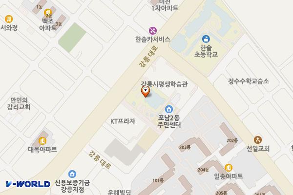 강릉시립중앙도서관 장애인화장실 위치 지도 — 강원특별자치도 강릉시 포남동 1295-1