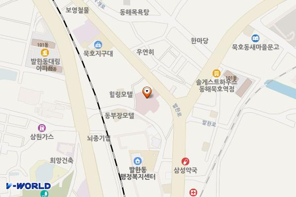 동해시보건소(묵호건강증진센터) 위치 지도 — 강원특별자치도 동해시 발한로 227