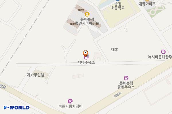백마주유소 위치 지도 — 강원특별자치도 동해시 대동로 261-28 ?(송정동)?