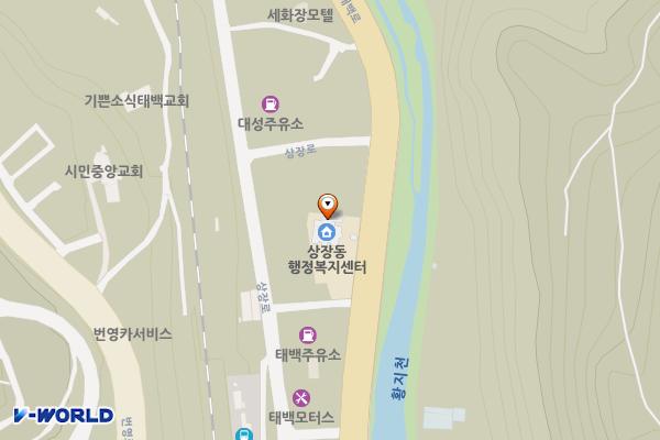 상장동행정복지센터(1층) 위치 지도 — 강원특별자치도 태백시 태백로 1182 (황지동)