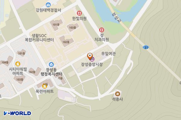 장성자유시장 공중화장실 위치 지도 — 강원특별자치도 태백시 장성1길 190 (장성동)