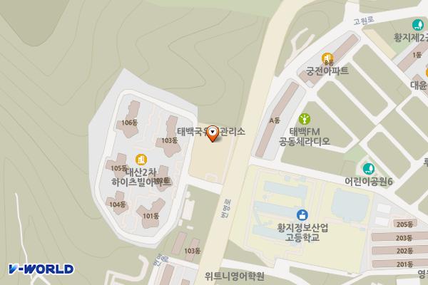 태백국유림관리소 화장실 위치 지도 — 강원특별자치도 태백시 번영로 293 (황지동)
