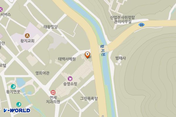 황지자유시장 공중화장실 위치 지도 — 강원특별자치도 태백시 시장안3길 5-1 (황지동)