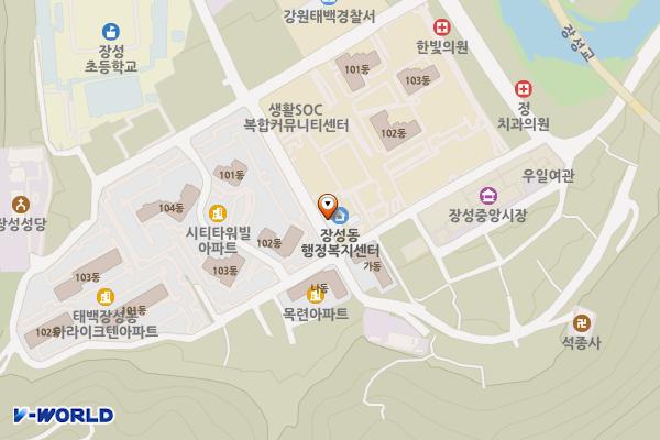 장성동행정복지센터(1층) 위치 지도 — 강원특별자치도 태백시 장성1길 171 (장성동)