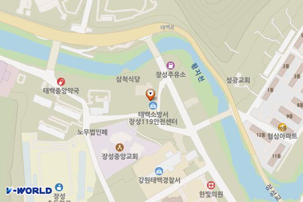 장성119안전센터 위치 지도 — 강원특별자치도 태백시 석공길 16-9 (장성동)
