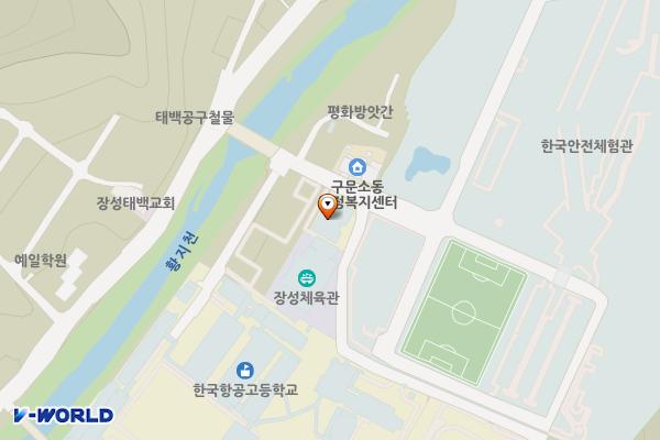 태백시립도서관(2층) 위치 지도 — 강원특별자치도 태백시 평화길 12 (장성동)