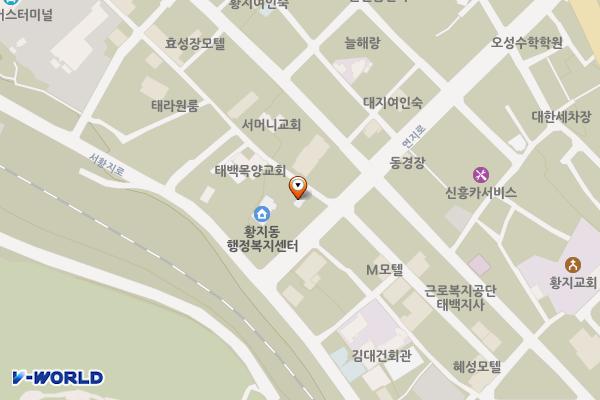 황지동행정복지센터(1층) 위치 지도 — 강원특별자치도 태백시 연지로 7 (황지동)