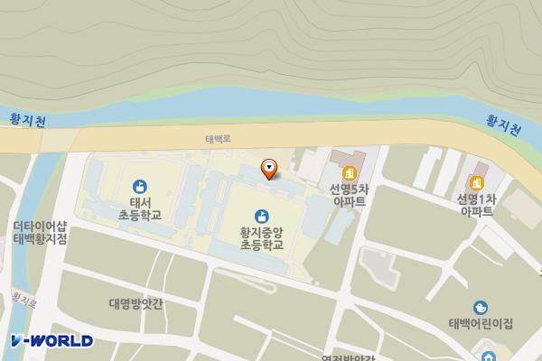 황지중앙초등학교(별관 2층) 위치 지도 — 강원특별자치도 태백시 태백로 810 (황지동)