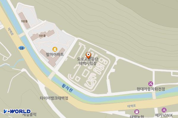 도로교통공단 태백운전면허시험장 화장실 위치 지도 — 강원특별자치도 태백시 수아밭길 166 (화전동)
