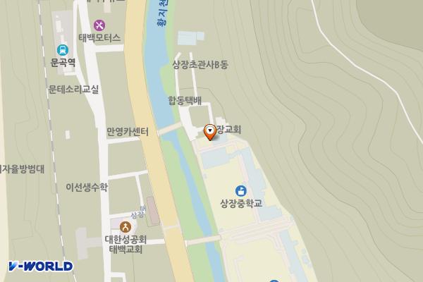 상장중학교(본관 2층) 위치 지도 — 강원특별자치도 태백시 태백로 1221 (황지동)