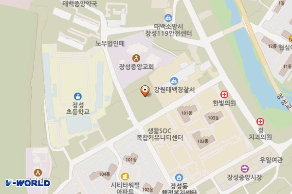 탄탄마을나눔센터(1층) 위치 지도 — 강원특별자치도 태백시 장성1길 34 (장성동)