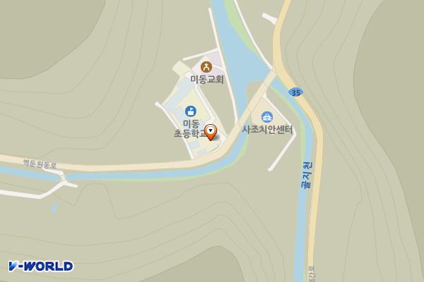 미동초등학교(별관 1층) 위치 지도 — 강원특별자치도 태백시 역둔원동로 1405 (원동)