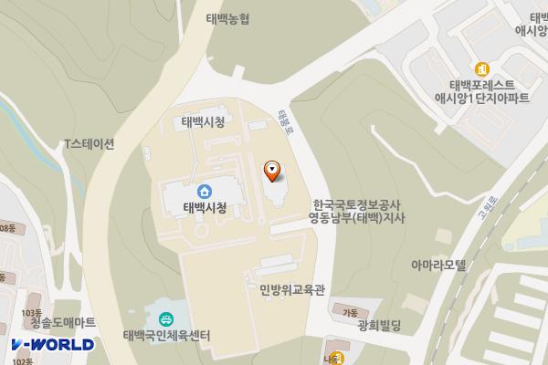 태백시청 별관 1층 위치 지도 — 강원특별자치도 태백시 태붐로 21 (황지동)