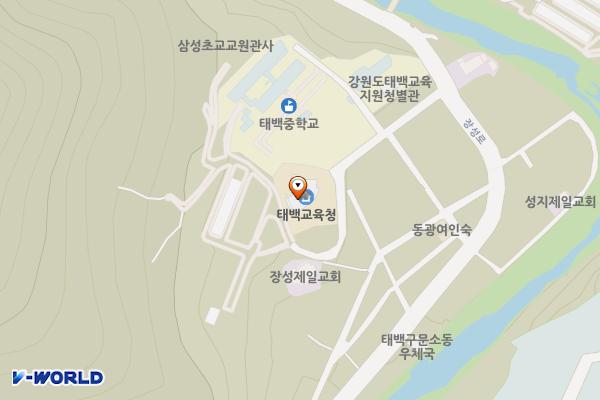 태백교육지원청(청사 3층) 위치 지도 — 강원특별자치도 태백시 하장성1길 14 (장성동)