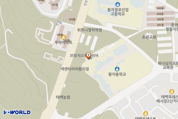 황지중학교(신관 2층) 위치 지도 — 강원특별자치도 태백시 문화로 16 (황지동)