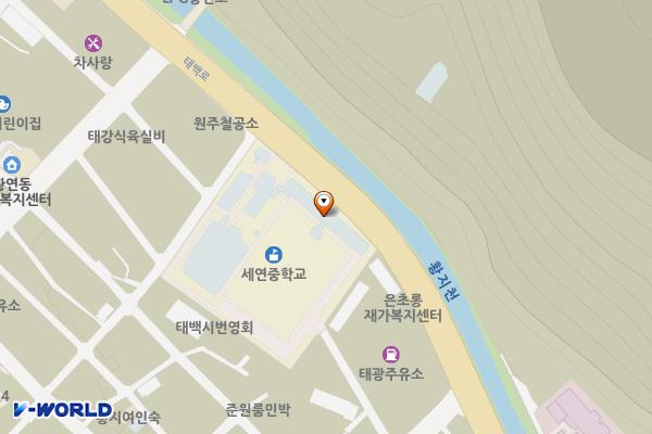 세연중학교(본관 2층) 위치 지도 — 강원특별자치도 태백시 연지로33번길 26 (황지동)