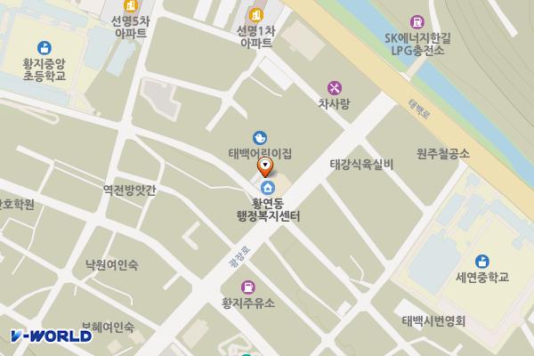 황연동행정복지센터(2층) 위치 지도 — 강원특별자치도 태백시 광장로 31 (황지동)