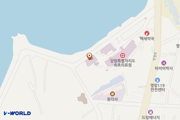 강원특별자치도속초의료원(장례식장 1층) 위치 지도 — 강원특별자치도 속초시 영랑호반길 3