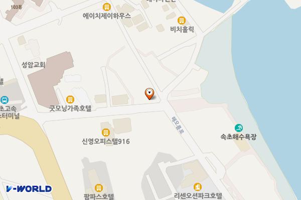 속초해변(제1주차장) 위치 지도 — 강원특별자치도 속초시 해오름로 190 (조양동)