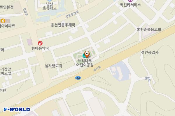 느티나무어린이공원 화장실 위치 지도 — 강원특별자치도 홍천군 홍천읍 연봉로11길 6-13