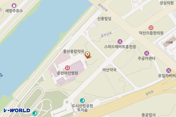 홍천아산병원 위치 지도 — 강원특별자치도 홍천군 홍천읍 산림공원1길 17