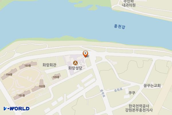 해병대전우회 공중화장실 위치 지도 — 강원특별자치도 홍천군 홍천읍 송학강변로 29
