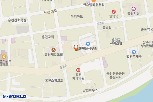 상하수도사업소 위치 지도 — 강원특별자치도 홍천군 홍천읍 홍천로 347