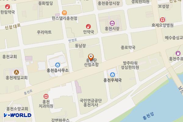 홍천군산림조합 위치 지도 — 강원특별자치도 홍천군 홍천읍 홍천로 361 (신장대리)