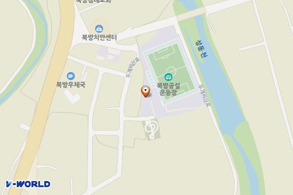 북방체육공원(북방공설운동장) 위치 지도 — 강원특별자치도 홍천군 북방면 두개비산로 313
