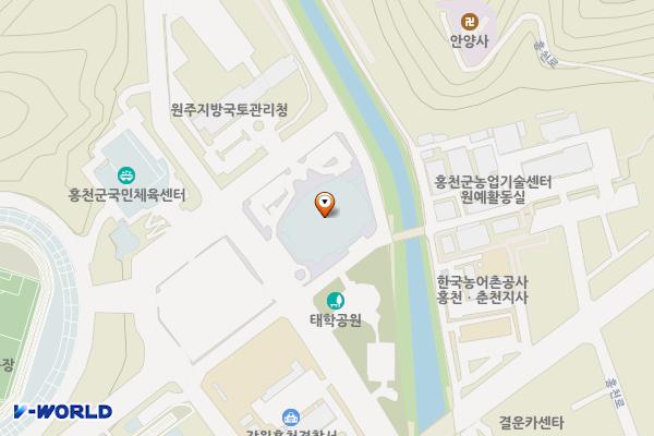 홍천체육관(실내) 위치 지도 — 강원특별자치도 홍천군 홍천읍 태학여내길 22