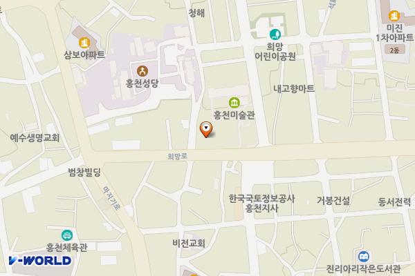 홍천군의회 위치 지도 — 강원특별자치도 홍천군 홍천읍 희망로 51