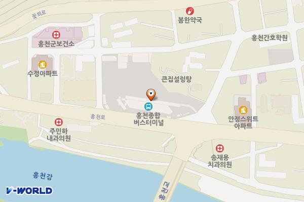 홍천시외버스터미널 위치 지도 — 강원특별자치도 홍천군 홍천읍 홍천로 301