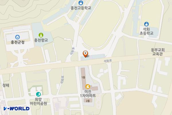 홍천중학교역도체육관 위치 지도 — 강원특별자치도 홍천군 홍천읍 석화로 115