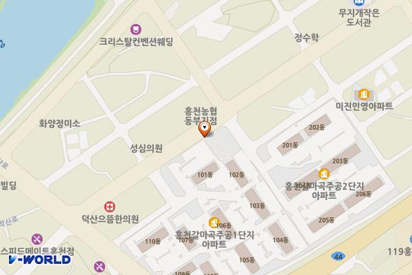 닭바위어린이공원 위치 지도 — 강원특별자치도 홍천군 홍천읍 갈마로 24