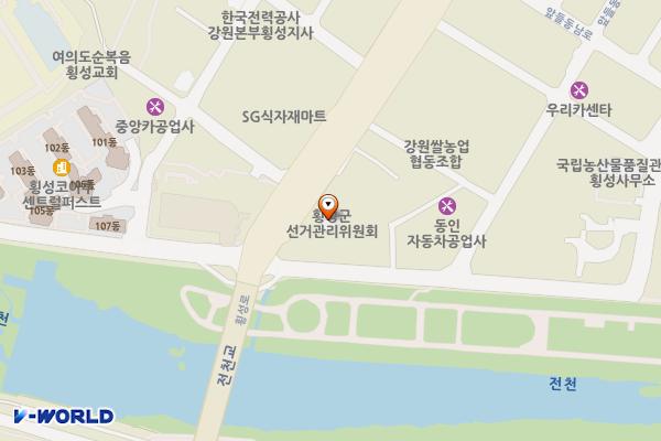 횡성군 선거관리 위원회 위치 지도 — 강원특별자치도 횡성군 횡성읍 곡교리195-14