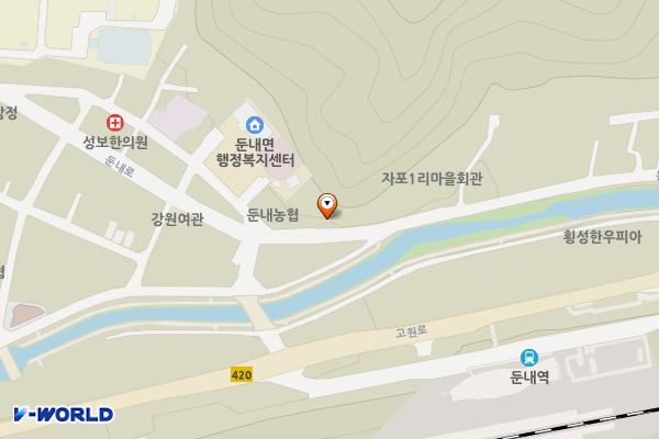둔내농업협동조합 위치 지도 — 강원특별자치도 횡성군 둔내면 자포곡리405-1