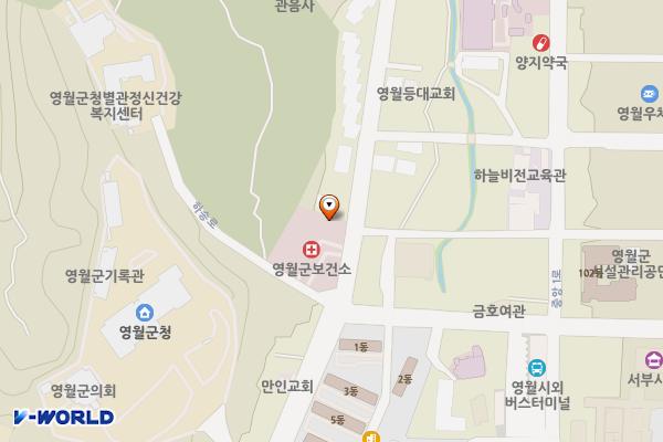 영월군보건소 위치 지도 — 강원특별자치도 영월군 하송로 44