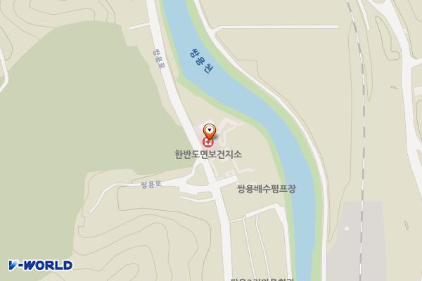 한반도면 보건지소 위치 지도 — 강원특별자치도 영월군 한반도면 쌍용로 203-3